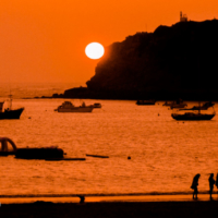 Sunset and yong people in San Marinho Do Porto - Portugal